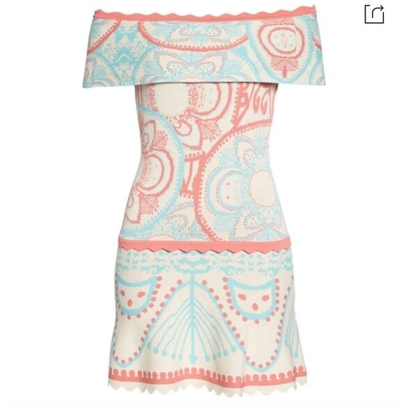 Foxiedox Winnie Off The Shoulder Dress In Beige Multi - Picture 2 of 12